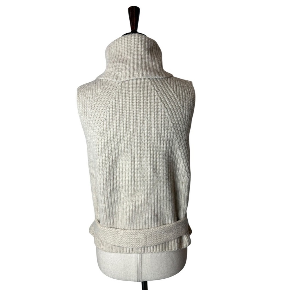 Vince Sweater Women Medium Ivory‎ Knit Wool Cashmere Pointelle Turtleneck Tie - Picture 3 of 10